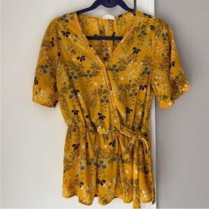 Sienna Sky Mustard Floral Wrap Blouse